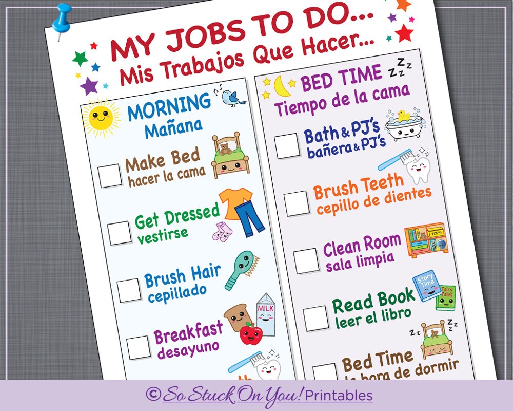 spanish routine chore chart for morning and bedtime instant chart in spanish