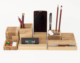 Complete desk organizer YOURSELF - Oak desk organizer - Wooden pen holder - Card and phone holder - Oak desk organiser - Father day gift
