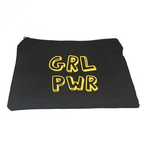 Black Canvas Bag GRL PWR Girl Power Zipper Pouch Word Bag Canvas Pouch Makeup Bag Pouch with Sayings