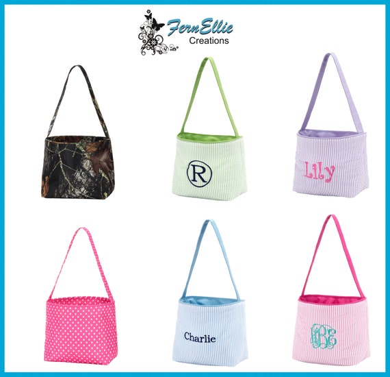 Children's Personalized Easter Bucket, Easter Basket, Seersucker, Camo and Pink-Dot, Egg Hunt Basket, FREE PERSONALIZATION