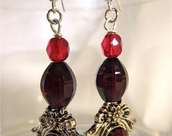 Romantic red and silver earrings