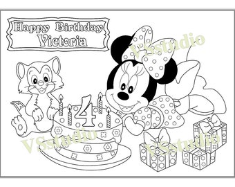 Personalized MINNI MOUSE Birthday Party Printable coloring pages, activity PDF file
