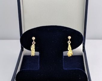 Drop Ball Gold Nugget Earrings, Real Natural Yukon Gold Rush Nuggets, L1