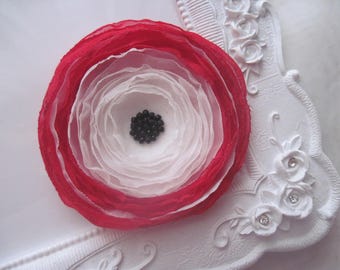 Ivory red poppy flower brooch