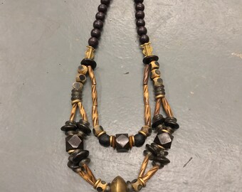 African brass and bead necklace