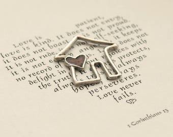 House and Heart Pendant Charm, Silver House Charm, Cottage Charm, House Jewelry Supplies, Code: T8
