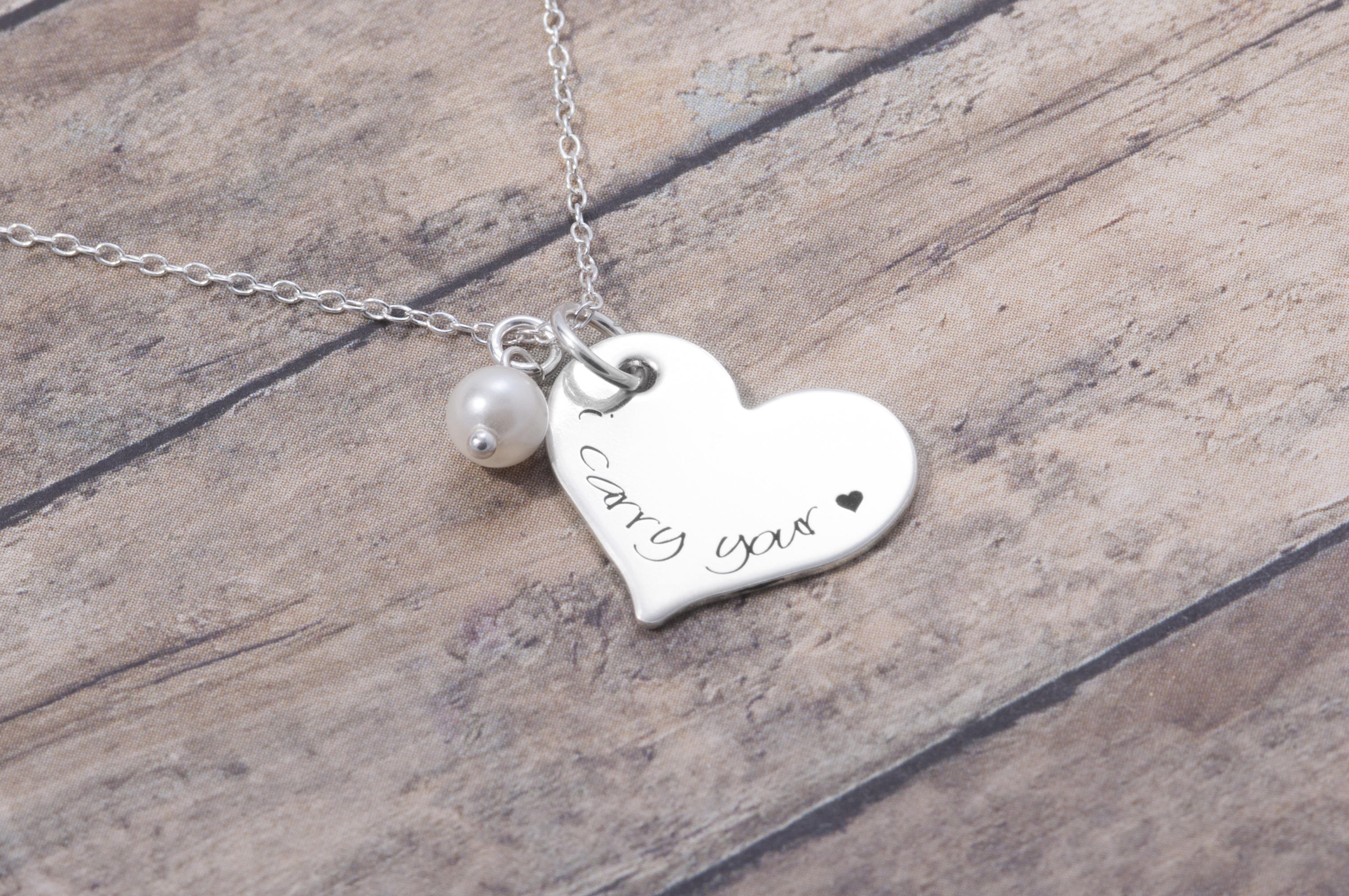 I Carry Your Heart Necklace / Sterling Silver Engraved Jewelry