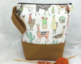 Medium Llamas Knitting Project Bag, Knitting Project Bag, Knitting Tote Bag, Crochet Project Bag