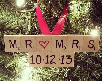 Wedding Ornament, Wedding Scrabble Ornament, Engagement Ornament, Wedding Christmas Gift, Engagement Gift, Scrabble Ornament, Mr. Mrs. Gift