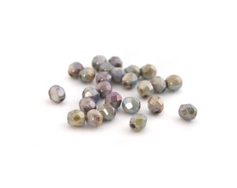 25 grey Bohemian green iridescent faceted 6mm pearls