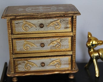 Gorgeous Vintage Carved Gold jewelry box,Gold Jewelry chest Armoire gold,Japan 3 Drawers ,ornate Musical Jewelry box "Someday My Love"