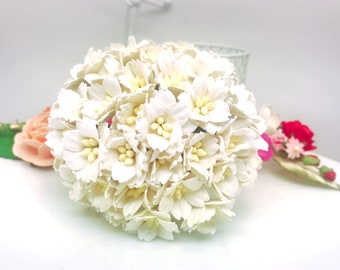 50 pcs. White Cherry Blossoms flowers mulberry paper for Crafts 2.5 cm. #152