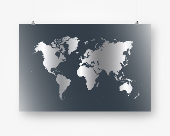 large world map poster gray download world map wall decor
