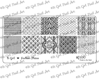 IG107 Nail Art Stamping Plate - art deco, geometric, 1920s, Gatsby