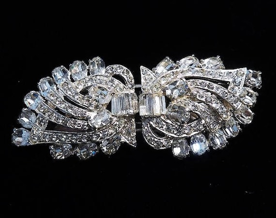 Rhinestone Duette / Joseph Wiesner NY / 1950s Mid Century Fashion Designer / Fur Clips / Dress Clips / Wedding Bride Bridal Jewelry