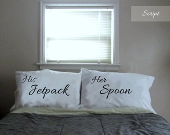 Jetpack & Spoon Pillowcases (100% Cotton) Valentine gift, manly bedding, anniversary gift, wedding gift, cute pet names, personalized cases