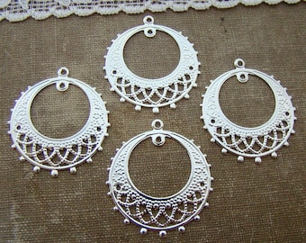 Lacey Silver Plated Filigree Gypsy Hoop Chandelier Earring Findings Dangles - 4
