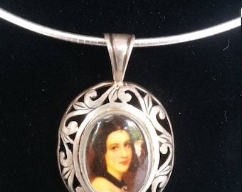 Victorian Cameo Pendant - Sterling - Ceramic - Vintage