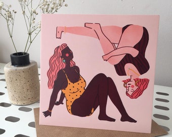Square Ladies Postcard, Illustrated Postcard
