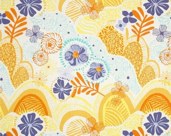 Blue and Yellow Floral Pansy Cotton Fabric, Daydream Hills and Valleys in Yellow, Kate Spain, Moda Fabrics, 1 Yard or More