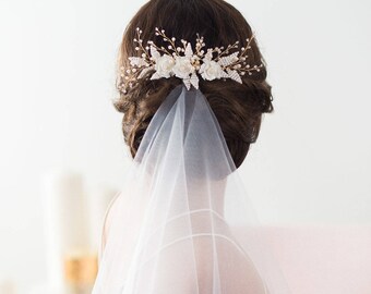 Wedding Hair Comb, Gold Bridal Hairpiece, Beaded Bridal Headpiece, Flower Hair Comb, Wedding Hairpiece, Flower Headpiece, Bridal Hair Comb