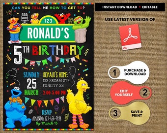 Sesame Street Birthday Invitation, Sesame Street Invitation Instant Download, Sesame Street Party Invitation, Birthday Boy Invitations