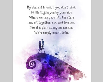 Nightmare Before Christmas inspired Quote ART PRINT illustration, Wall Art, Home Decor, Wedding, Gift