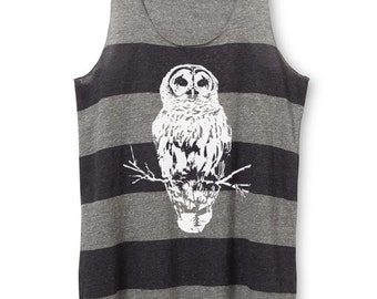 Womens Owl Top - Womens Owl Tank Top - Striped tank Top - xs, Small, Medium, Large, XL