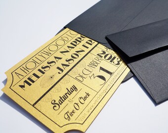 Old Hollywood, Art Deco, Gold Movie Ticket Wedding Invitation - DIGITAL DESIGN