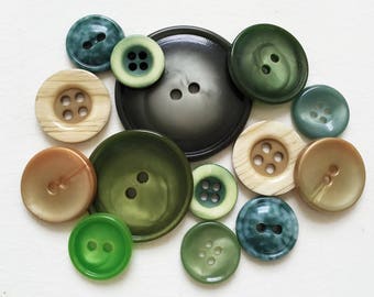 collection of shades of green vintage eco friendly modern style buttons--mixed lot of 14