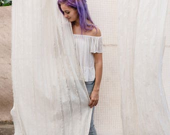 Off White Cotton Curtains With Trim, Long Curtains, Boho Window Curtains, Boho Home Decor, Bedroom Curtain, Living Room Decor, Door Curtain