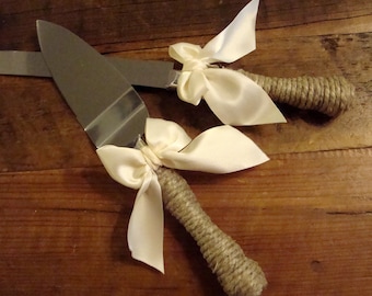 Engraving Optional-Cottage Chic Rustic Wedding Cake Server and Knife Set - WEDDING Table Settings - Select Colors To Match Your Theme