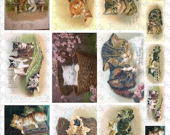 Cat Postcards Digital Download Collage Sheet 3.5 x 2.25 Inch