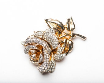 CORO CRAFT Vintage 1940 Patented Rhinestone Rose Brooch Pin