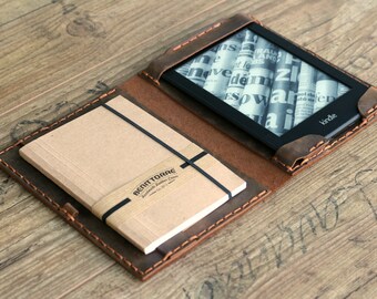 Kindle Leather Case, Amazon Kindle Paperwhite Case, Kindle E-reader Cover, Personalized with your initials, Rustic Brown Leather - KI30BR