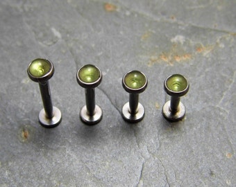 3mm Peridot Labret Stud Polished Surgical Steel 316L Internally Threaded 14G or 16G, 4 Different Lengths Tragus Helix Monroe