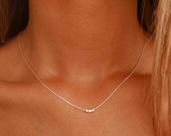 Silver Boho Necklace - Silver Bead Necklace - Bead Pendant Necklace - Dainty Silver Necklace - Thin Silver Necklace - Minimalist Jewelry