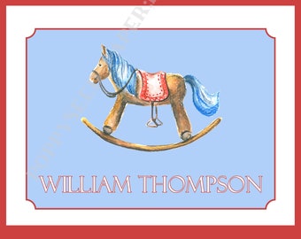 Rocking horse personalized folded note cards, Rocking horse stationery, rocking horse thank you notes