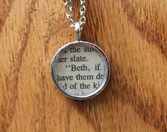 Beth March - Louisa May Alcott Book Page Necklace - Literary Necklace, Literary Jewelry