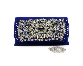 Velvet Blue Jewels Clutch Bag