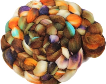 Squirrel Nest - hand-dyed merino wool and silk (4 oz.) painted combed top