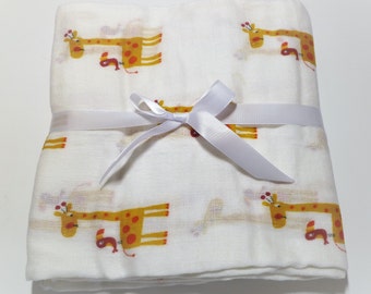 Double Gauze Swaddle and Bow Set Gauze Receiving Blanket Nursing Cover Muslin Blanket Muslin Swaddle Gender Neutral Swaddle Baby Shower Gift