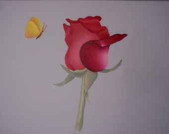Paint a Red Rose and Yellow Butterfly in oils!