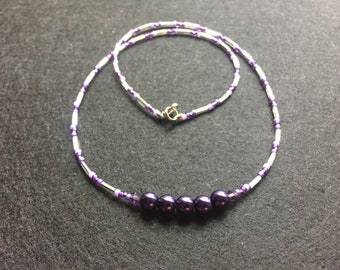 Dark purple and silver bead necklace