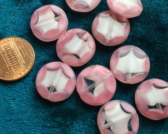 2 Rare Handmade Japanese 1960’s Pastel Pink Window Glass Beads 16mm