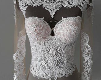 Wedding Top/Bridal Long Sleeves Backless Bodysuit/ Luxury Beaded Bridal Bodysuit/Wedding Dress