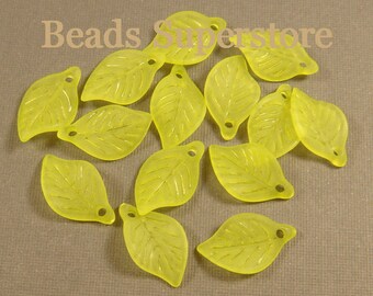 FINAL SALE 18 mm x 11 mm Light Lemon Green Lucite Leaf Bead / Pendant - 24 pcs