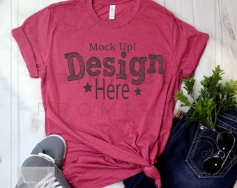 Bella Canvas Heather Raspberry T Shirt Mockup, Pink Shirt Mock Up, Unisex Mock Up Shirt, Ladies Shirt Mock Up, Bella Canvas Download, JPG