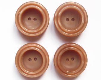 4 large round buttons vintage caramel acrylic 30 mm