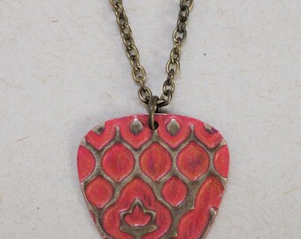 Guitar Pick Necklace for Women, Guitar Pick Jewelry, Music Jewelry, Musician Gift, Vintaj Jewelry, 16 to 18 inches, Orange Pink Necklace